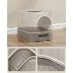 Petshop - Ingrijire si Igiena - Litiere si accesorii - Litiere acoperite - Litiera pisici xxl cu capac tava extensibila accesorii, 54x43x40 cm, design igienic, gri deschis - Infinity.ro