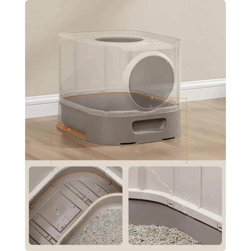 Petshop - Ingrijire si Igiena - Litiere si accesorii - Litiere acoperite - Litiera pisici xxl cu capac tava extensibila accesorii, 54x43x40 cm, design igienic, gri deschis - Infinity.ro