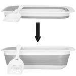 Petshop - Ingrijire si Igiena - Litiere si accesorii - Litiere simple - Litiera pliabila pisici lopatica capac plastic compact, 45x34x12 cm, usor de depozitat, gri alb - Infinity.ro