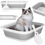 Petshop - Ingrijire si Igiena - Litiere si accesorii - Litiere simple - Litiera pliabila pisici lopatica capac plastic compact, 45x34x12 cm, usor de depozitat, gri alb - Infinity.ro