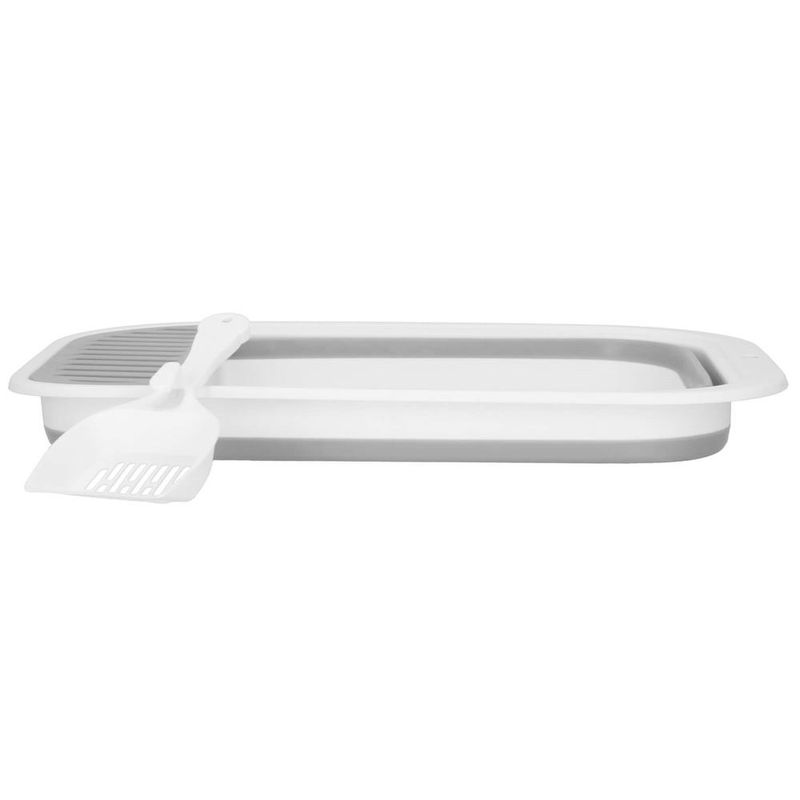 Petshop - Ingrijire si Igiena - Litiere si accesorii - Litiere simple - Litiera pliabila pisici lopatica capac plastic compact, 45x34x12 cm, usor de depozitat, gri alb - Infinity.ro
