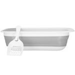 Petshop - Ingrijire si Igiena - Litiere si accesorii - Litiere simple - Litiera pliabila pisici lopatica capac plastic compact, 45x34x12 cm, usor de depozitat, gri alb - Infinity.ro