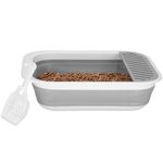 Petshop - Ingrijire si Igiena - Litiere si accesorii - Litiere simple - Litiera pliabila pisici lopatica capac plastic compact, 45x34x12 cm, usor de depozitat, gri alb - Infinity.ro