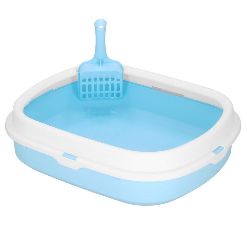 Petshop - Ingrijire si Igiena - Litiere si accesorii - Litiere simple - Litiera pisici lopatica plastic pp montaj simplu 2 piese, 40x33x11 cm, design compact, albastru alb - Infinity.ro