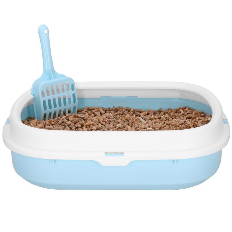 Petshop - Ingrijire si Igiena - Litiere si accesorii - Litiere simple - Litiera pisici lopatica plastic pp montaj simplu 2 piese, 40x33x11 cm, design compact, albastru alb - Infinity.ro