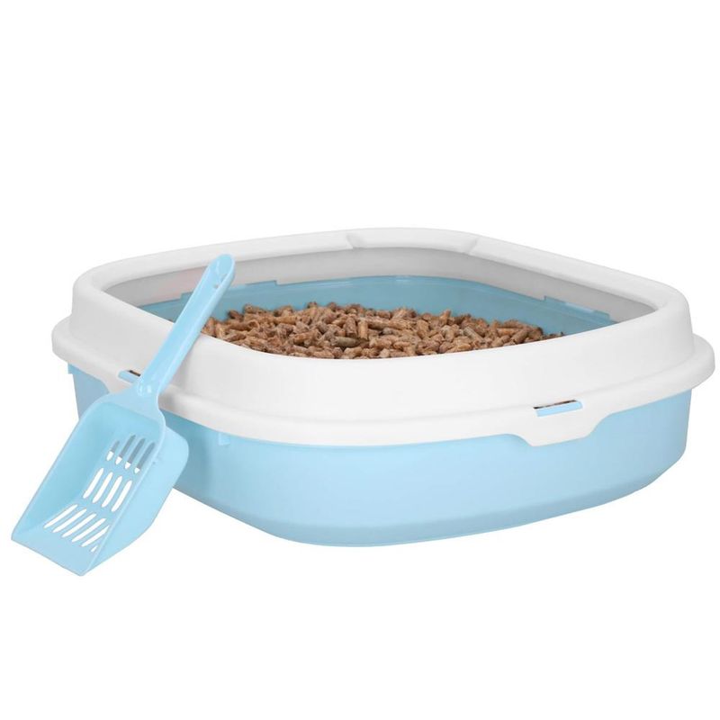 Petshop - Ingrijire si Igiena - Litiere si accesorii - Litiere simple - Litiera pisici lopatica plastic pp montaj simplu 2 piese, 40x33x11 cm, design compact, albastru alb - Infinity.ro