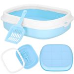 Petshop - Ingrijire si Igiena - Litiere si accesorii - Litiere simple - Litiera pisici lopatica plastic pp montaj simplu 2 piese, 40x33x11 cm, design compact, albastru alb - Infinity.ro