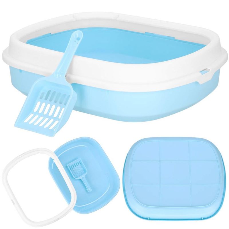 Petshop - Ingrijire si Igiena - Litiere si accesorii - Litiere simple - Litiera pisici lopatica plastic pp montaj simplu 2 piese, 40x33x11 cm, design compact, albastru alb - Infinity.ro