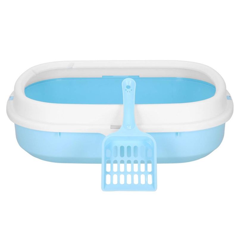 Petshop - Ingrijire si Igiena - Litiere si accesorii - Litiere simple - Litiera pisici lopatica plastic pp montaj simplu 2 piese, 40x33x11 cm, design compact, albastru alb - Infinity.ro