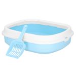 Petshop - Ingrijire si Igiena - Litiere si accesorii - Litiere simple - Litiera pisici lopatica plastic pp montaj simplu 2 piese, 40x33x11 cm, design compact, albastru alb - Infinity.ro