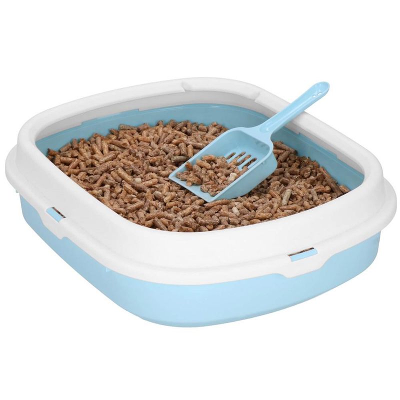 Petshop - Ingrijire si Igiena - Litiere si accesorii - Litiere simple - Litiera pisici lopatica plastic pp montaj simplu 2 piese, 40x33x11 cm, design compact, albastru alb - Infinity.ro