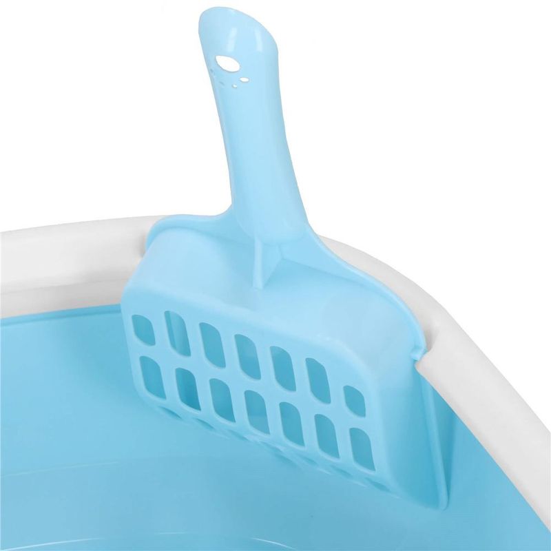 Petshop - Ingrijire si Igiena - Litiere si accesorii - Litiere simple - Litiera pisici lopatica plastic pp montaj simplu 2 piese, 40x33x11 cm, design compact, albastru alb - Infinity.ro