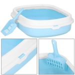 Petshop - Ingrijire si Igiena - Litiere si accesorii - Litiere simple - Litiera pisici lopatica plastic pp montaj simplu 2 piese, 40x33x11 cm, design compact, albastru alb - Infinity.ro