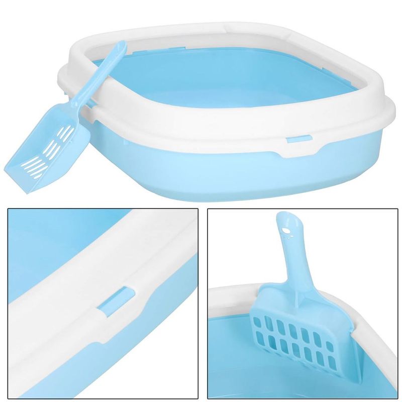 Petshop - Ingrijire si Igiena - Litiere si accesorii - Litiere simple - Litiera pisici lopatica plastic pp montaj simplu 2 piese, 40x33x11 cm, design compact, albastru alb - Infinity.ro