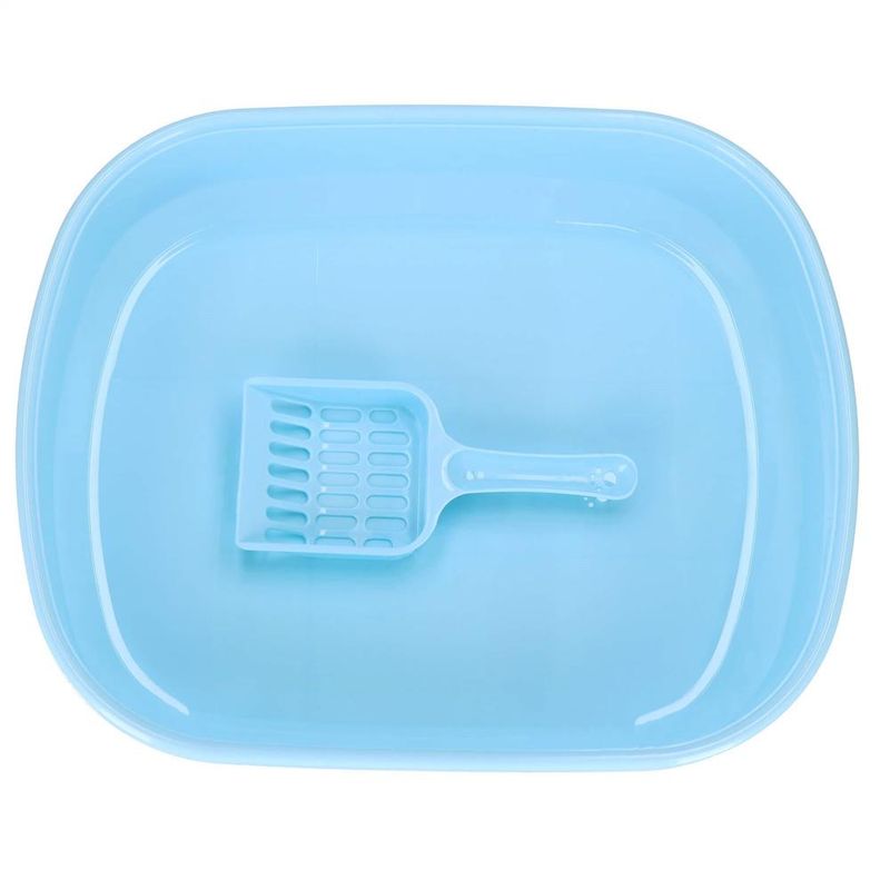 Petshop - Ingrijire si Igiena - Litiere si accesorii - Litiere simple - Litiera pisici lopatica plastic pp montaj simplu 2 piese, 40x33x11 cm, design compact, albastru alb - Infinity.ro