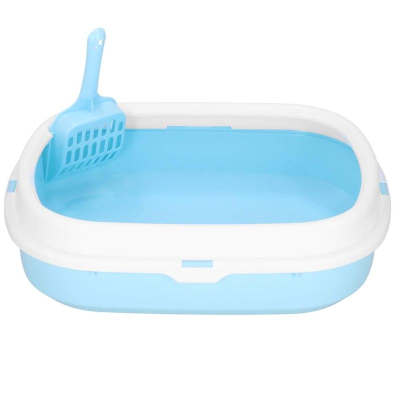Petshop - Ingrijire si Igiena - Litiere si accesorii - Litiere simple - Litiera pisici lopatica plastic pp montaj simplu 2 piese, 40x33x11 cm, design compact, albastru alb - Infinity.ro