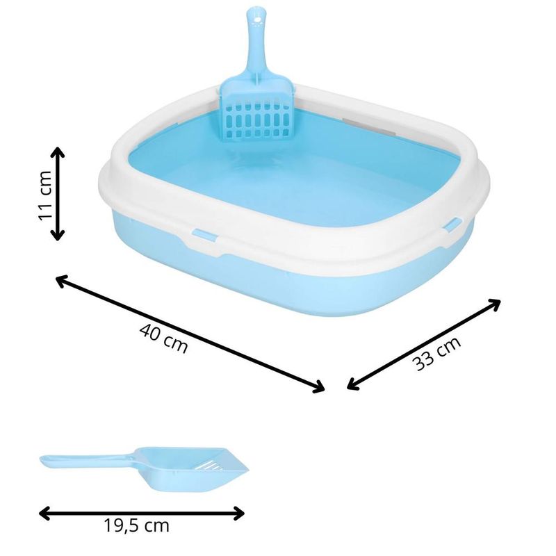 Petshop - Ingrijire si Igiena - Litiere si accesorii - Litiere simple - Litiera pisici lopatica plastic pp montaj simplu 2 piese, 40x33x11 cm, design compact, albastru alb - Infinity.ro
