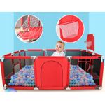 Casa si Gradina - Mobilier - Mobilier copii - Tarcuri copii - Tarc joaca XXL copii si bebe cu cos baschet, 2 porti mingi, intrare fermoar, Oxford 150D, 230x122x62 cm, rosu - Infinity.ro