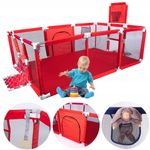 Casa si Gradina - Mobilier - Mobilier copii - Tarcuri copii - Tarc joaca XXL copii si bebe cu cos baschet, 2 porti mingi, intrare fermoar, Oxford 150D, 230x122x62 cm, rosu - Infinity.ro