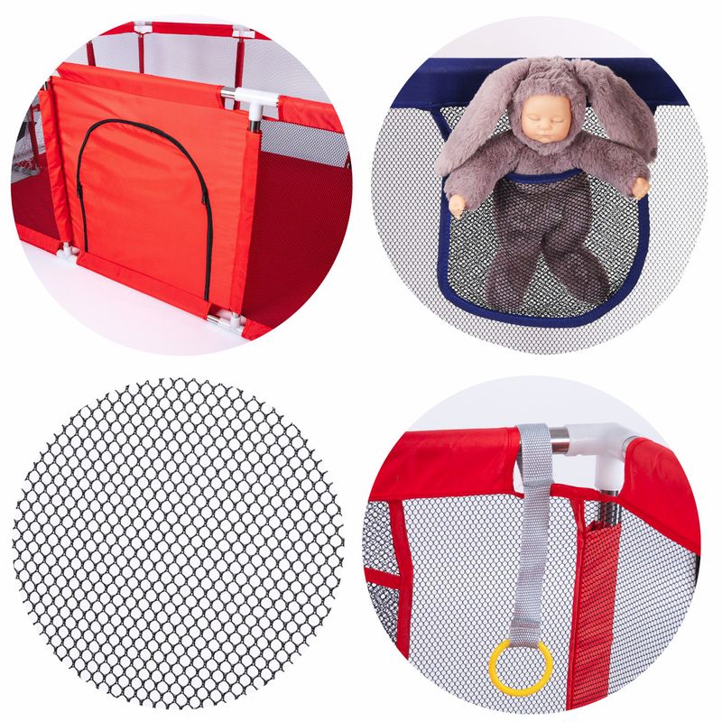 Casa si Gradina - Mobilier - Mobilier copii - Tarcuri copii - Tarc joaca XXL copii si bebe cu cos baschet, 2 porti mingi, intrare fermoar, Oxford 150D, 230x122x62 cm, rosu - Infinity.ro