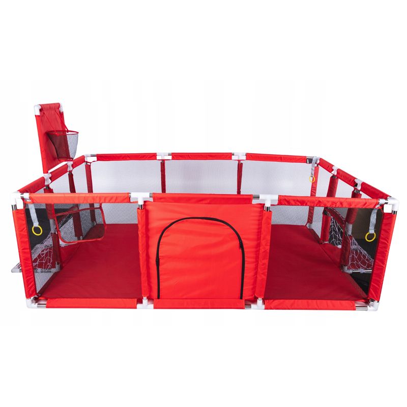 Casa si Gradina - Mobilier - Mobilier copii - Tarcuri copii - Tarc joaca XXL copii si bebe cu cos baschet, 2 porti mingi, intrare fermoar, Oxford 150D, 230x122x62 cm, rosu - Infinity.ro
