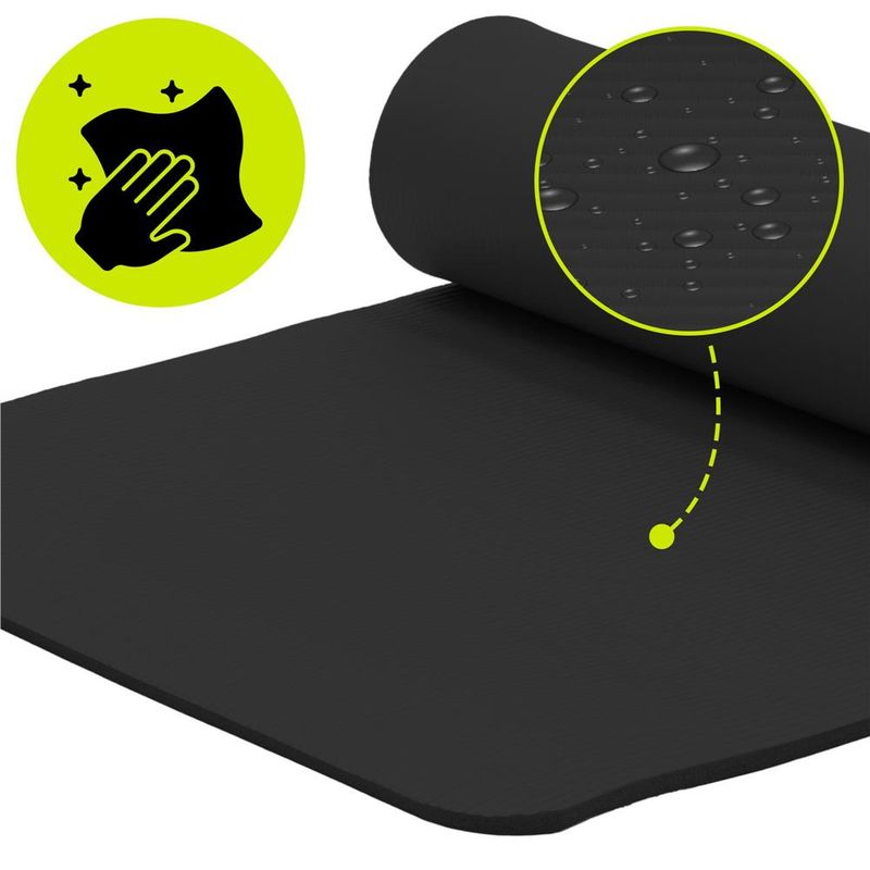 Sport si Outdoor - Fitness - Accesorii fitness - Saltele fitness - Saltea fitness antiderapanta din NBR, 183x61x2 cm, cu curea transport, negru - Infinity.ro