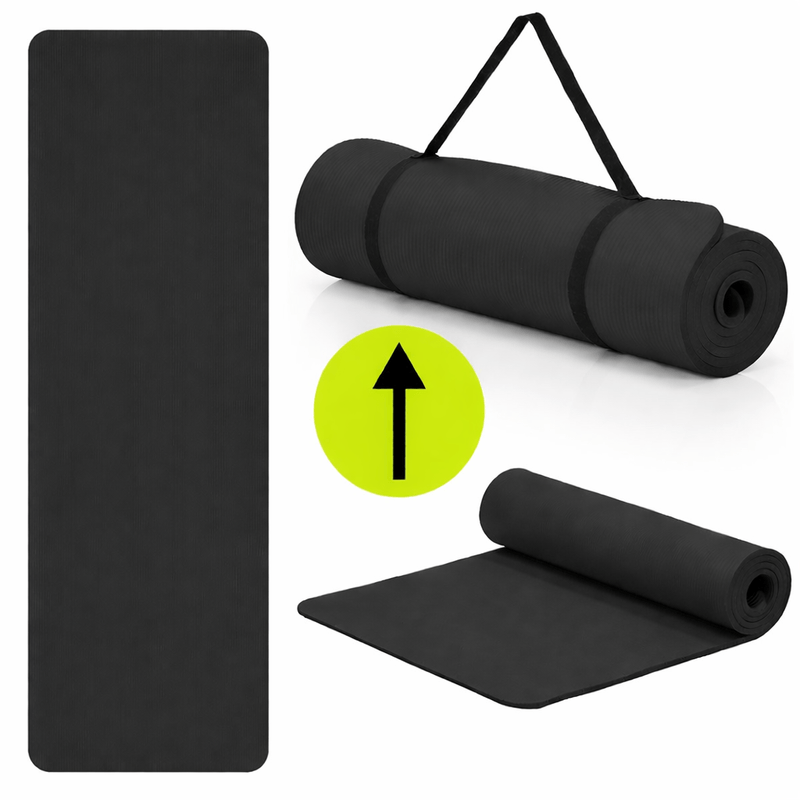 Sport si Outdoor - Fitness - Accesorii fitness - Saltele fitness - Saltea fitness antiderapanta din NBR, 183x61x2 cm, cu curea transport, negru - Infinity.ro