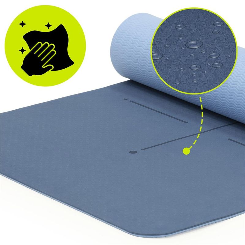 Sport si Outdoor - Fitness - Accesorii fitness - Saltele fitness - Saltea yoga antiderapanta din TPE, 183x61x0.6 cm, cu curea transport, albastru - Infinity.ro