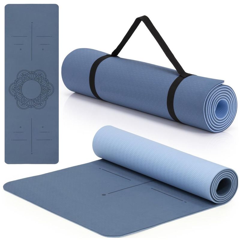 Sport si Outdoor - Fitness - Accesorii fitness - Saltele fitness - Saltea yoga antiderapanta din TPE, 183x61x0.6 cm, cu curea transport, albastru - Infinity.ro