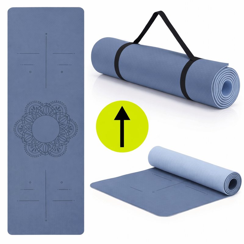 Sport si Outdoor - Fitness - Accesorii fitness - Saltele fitness - Saltea yoga antiderapanta din TPE, 183x61x0.6 cm, cu curea transport, albastru - Infinity.ro
