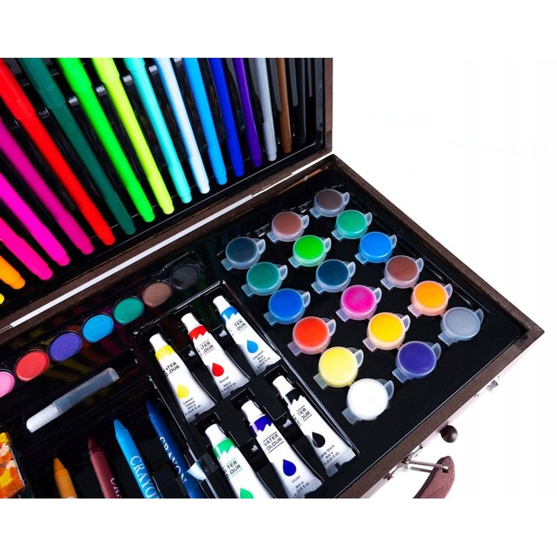 Jucarii, Copii si Bebe - Jucarii si jocuri - Jucarii & jocuri educative - Seturi pictura si desen - Set desen pictura xl 130 piese valiza lemn creioane acuarele, 37x23x8 cm, complet, multicolor - Infinity.ro