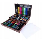 Jucarii, Copii si Bebe - Jucarii si jocuri - Jucarii & jocuri educative - Seturi pictura si desen - Set desen pictura xl 130 piese valiza lemn creioane acuarele, 37x23x8 cm, complet, multicolor - Infinity.ro