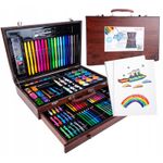 Jucarii, Copii si Bebe - Jucarii si jocuri - Jucarii & jocuri educative - Seturi pictura si desen - Set desen pictura xl 130 piese valiza lemn creioane acuarele, 37x23x8 cm, complet, multicolor - Infinity.ro