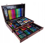 Jucarii, Copii si Bebe - Jucarii si jocuri - Jucarii & jocuri educative - Seturi pictura si desen - Set desen pictura xl 130 piese valiza lemn creioane acuarele, 37x23x8 cm, complet, multicolor - Infinity.ro