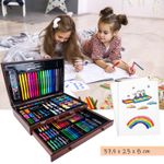 Jucarii, Copii si Bebe - Jucarii si jocuri - Jucarii & jocuri educative - Seturi pictura si desen - Set desen pictura xl 130 piese valiza lemn creioane acuarele, 37x23x8 cm, complet, multicolor - Infinity.ro