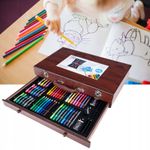 Jucarii, Copii si Bebe - Jucarii si jocuri - Jucarii & jocuri educative - Seturi pictura si desen - Set desen pictura xl 130 piese valiza lemn creioane acuarele, 37x23x8 cm, complet, multicolor - Infinity.ro