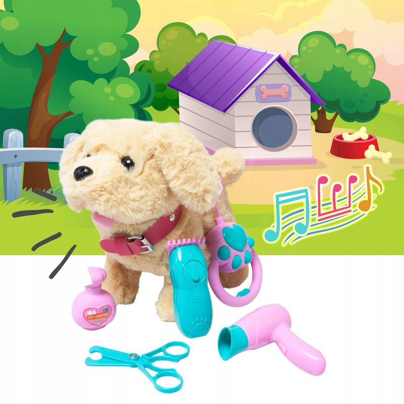 Jucarii, Copii si Bebe - Jucarii si jocuri - Jucarii & jocuri educative - Jucarii interactive - Catel interactiv copii sunete mers melodii lesa accesorii, 23x12x21 cm, joaca creativa, bej - Infinity.ro