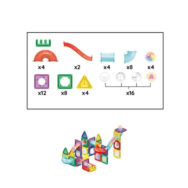 Jucarii, Copii si Bebe - Jucarii si jocuri - Seturi de constructie si cuburi - Seturi de constructie - Set constructie cuburi magnetice pista bile led copii 66 piese, rampe tuneluri, multicolor - Infinity.ro