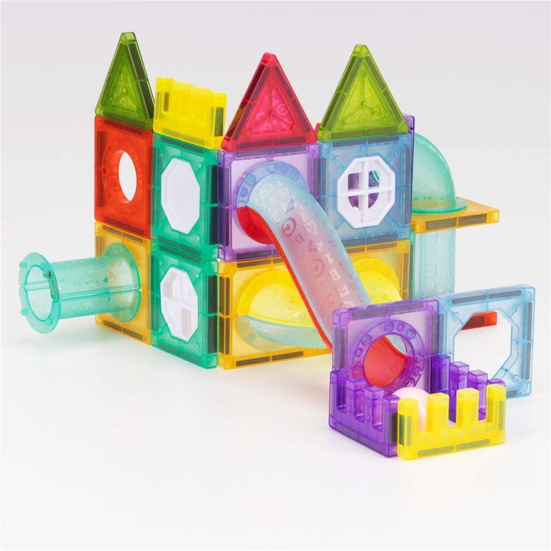 Jucarii, Copii si Bebe - Jucarii si jocuri - Seturi de constructie si cuburi - Seturi de constructie - Set constructie cuburi magnetice pista bile led copii 66 piese, rampe tuneluri, multicolor - Infinity.ro
