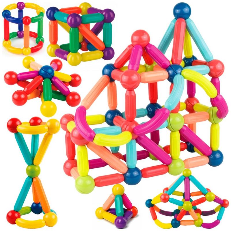 Jucarii, Copii si Bebe - Jucarii si jocuri - Seturi de constructie si cuburi - Seturi de constructie - Set constructie tije bile magnetice educative copii 128 piese, structuri 3d, multicolor - Infinity.ro