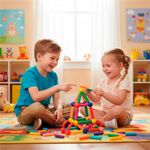Jucarii, Copii si Bebe - Jucarii si jocuri - Seturi de constructie si cuburi - Seturi de constructie - Set constructie tije bile magnetice educative copii 128 piese, structuri 3d, multicolor - Infinity.ro