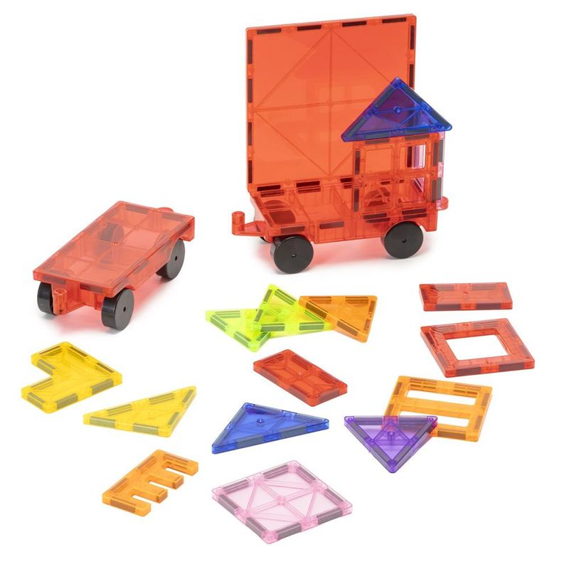 Jucarii, Copii si Bebe - Jucarii si jocuri - Seturi de constructie si cuburi - Seturi de constructie - Set constructie cuburi magnetice educative copii 120 piese, sasiu roti inclus, multicolor - Infinity.ro