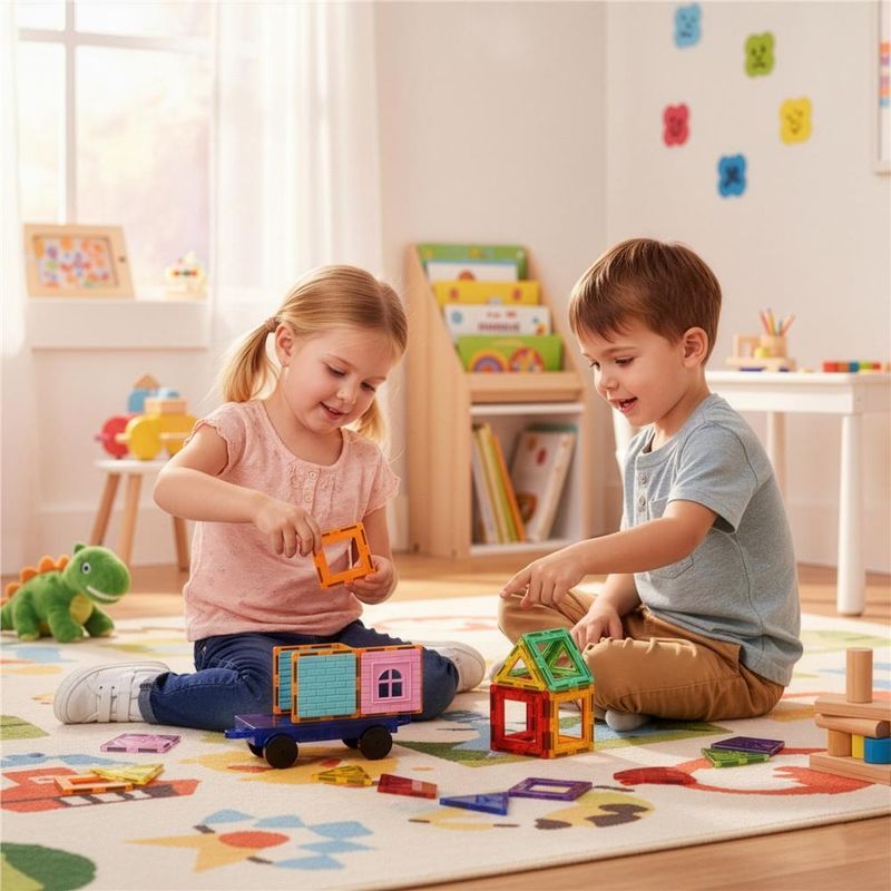Jucarii, Copii si Bebe - Jucarii si jocuri - Seturi de constructie si cuburi - Seturi de constructie - Set constructie cuburi magnetice educative copii 100 piese, forme geometrice, multicolor - Infinity.ro