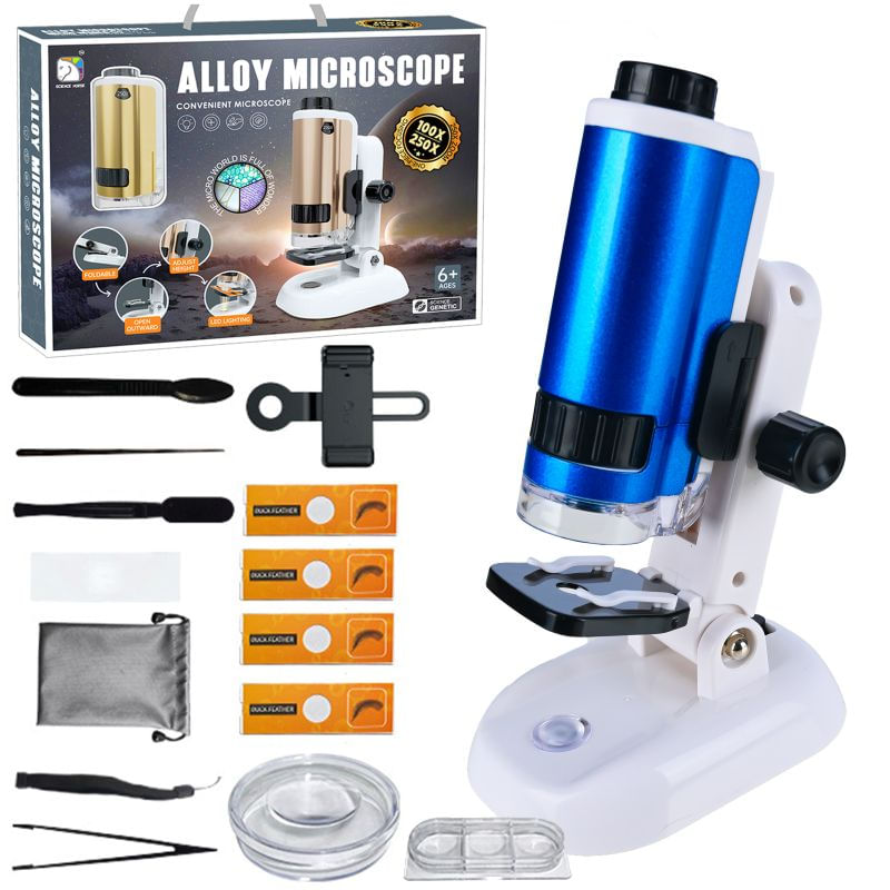 Jucarii, Copii si Bebe - Jucarii si jocuri - Jucarii & jocuri educative - Jucarii interactive - Microscop educational cu accesorii, marire 100x-250x, iluminare LED, suport smartphone, set pentru experimente - Infinity.ro