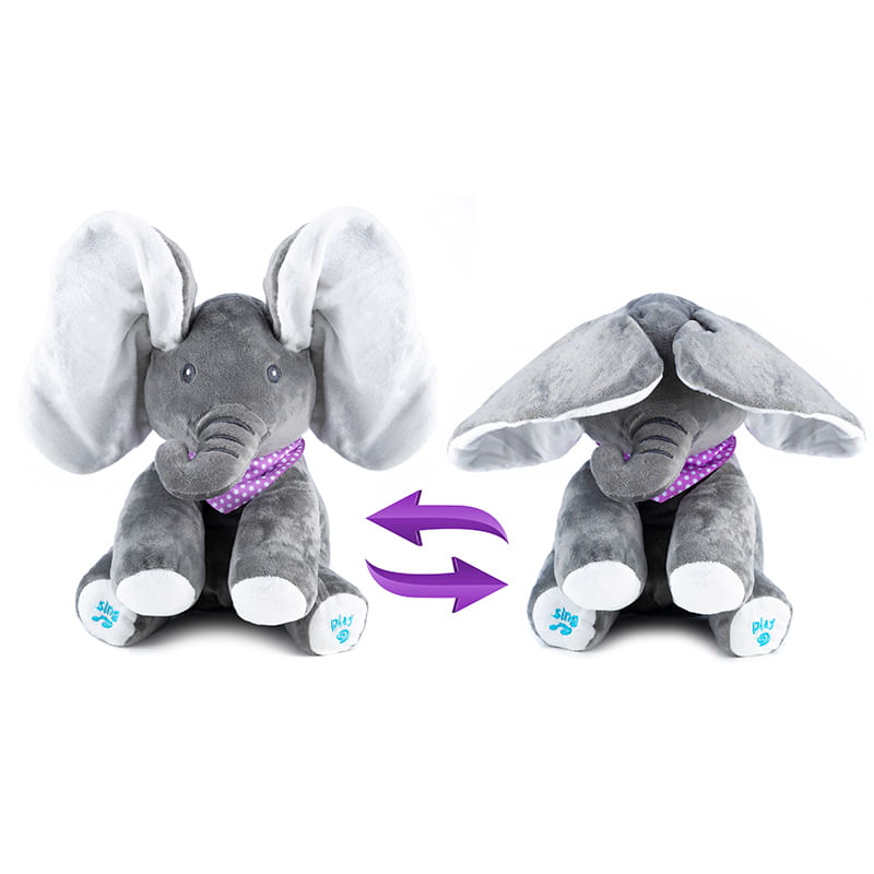 Jucarii, Copii si Bebe - Jucarii si jocuri - Jucarii de plus - Jucarie plus interactiva elefant canta misca urechile cucu-bau, 30x30x25 cm, educativa, gri - Infinity.ro