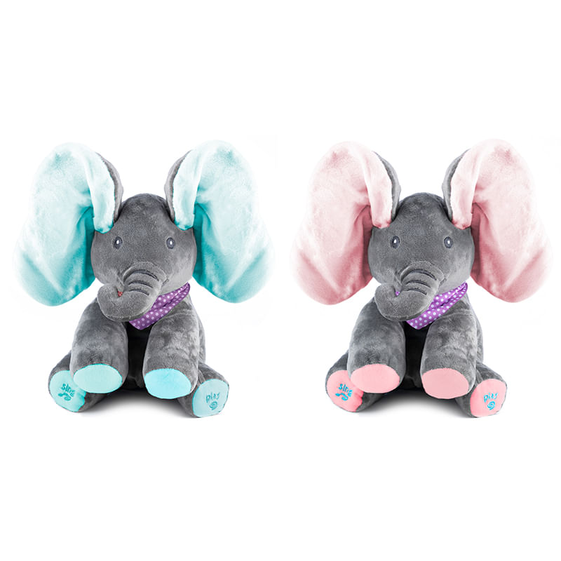 Jucarii, Copii si Bebe - Jucarii si jocuri - Jucarii de plus - Jucarie plus interactiva elefant canta misca urechile cucu-bau, 30x30x25 cm, educativa, gri - Infinity.ro