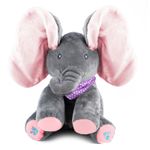 Jucarii, Copii si Bebe - Jucarii si jocuri - Jucarii de plus - Jucarie plus interactiva elefant canta misca urechile cucu-bau, 30x30x25 cm, educativa, gri - Infinity.ro