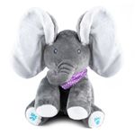 Jucarii, Copii si Bebe - Jucarii si jocuri - Jucarii de plus - Jucarie plus interactiva elefant canta misca urechile cucu-bau, 30x30x25 cm, educativa, gri - Infinity.ro