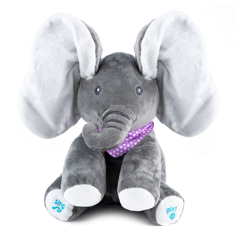Jucarii, Copii si Bebe - Jucarii si jocuri - Jucarii de plus - Jucarie plus interactiva elefant canta misca urechile cucu-bau, 30x30x25 cm, educativa, gri - Infinity.ro