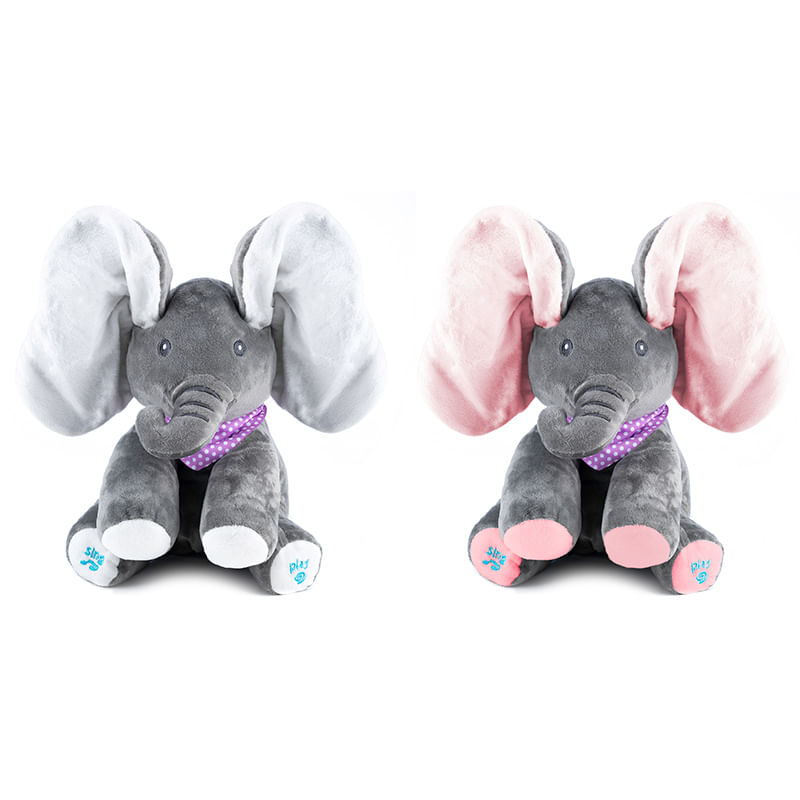 Jucarii, Copii si Bebe - Jucarii si jocuri - Jucarii de plus - Jucarie plus interactiva elefant canta misca urechile cucu-bau, 30x30x25 cm, educativa, gri - Infinity.ro